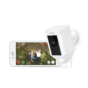 Ring Spotlight Cam Wired, 2 МП, WiFi, LAN, обнаружение людей, ночной режим, белый - Наружная камера видеонаблюдения