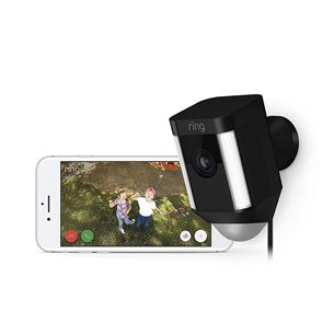 Ring Spotlight Cam Wired, 2 МП, WiFi, LAN, обнаружение людей, ночной режим, черный - Наружная камера видеонаблюдения