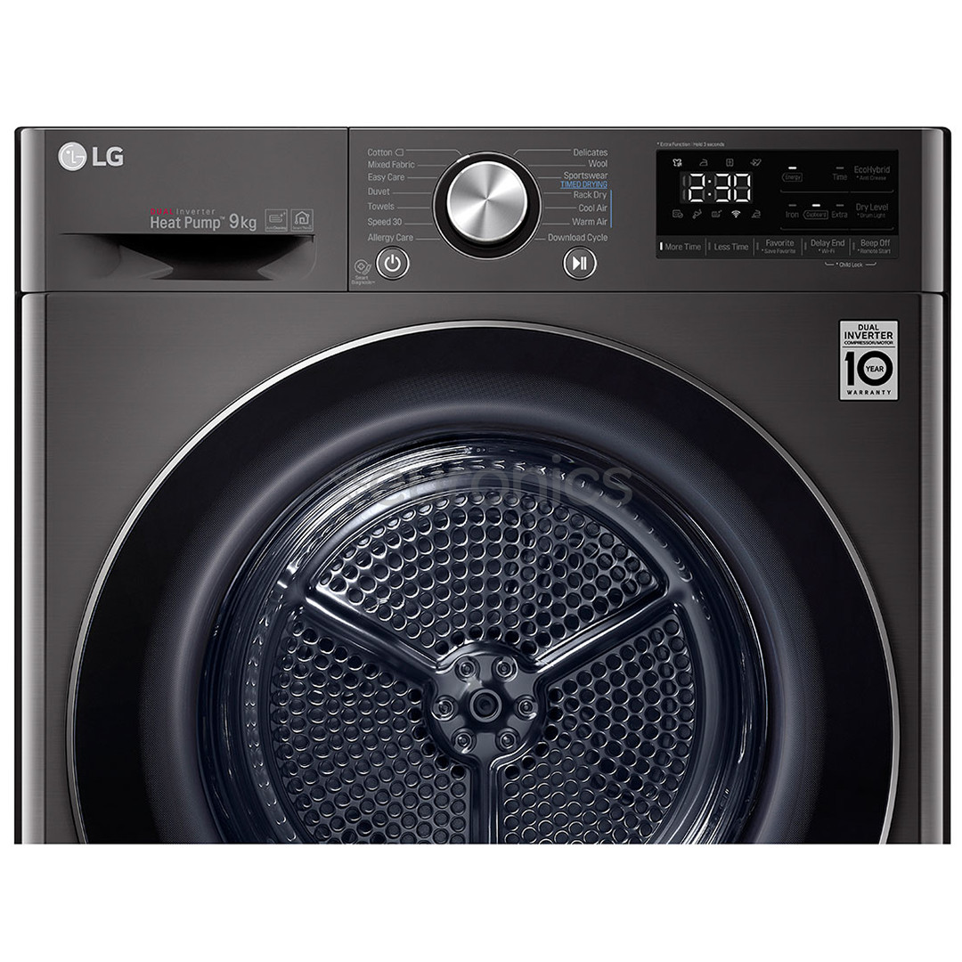 LG, 9 kg, sügavus 61,5 cm, tumehall - Pesukuivati