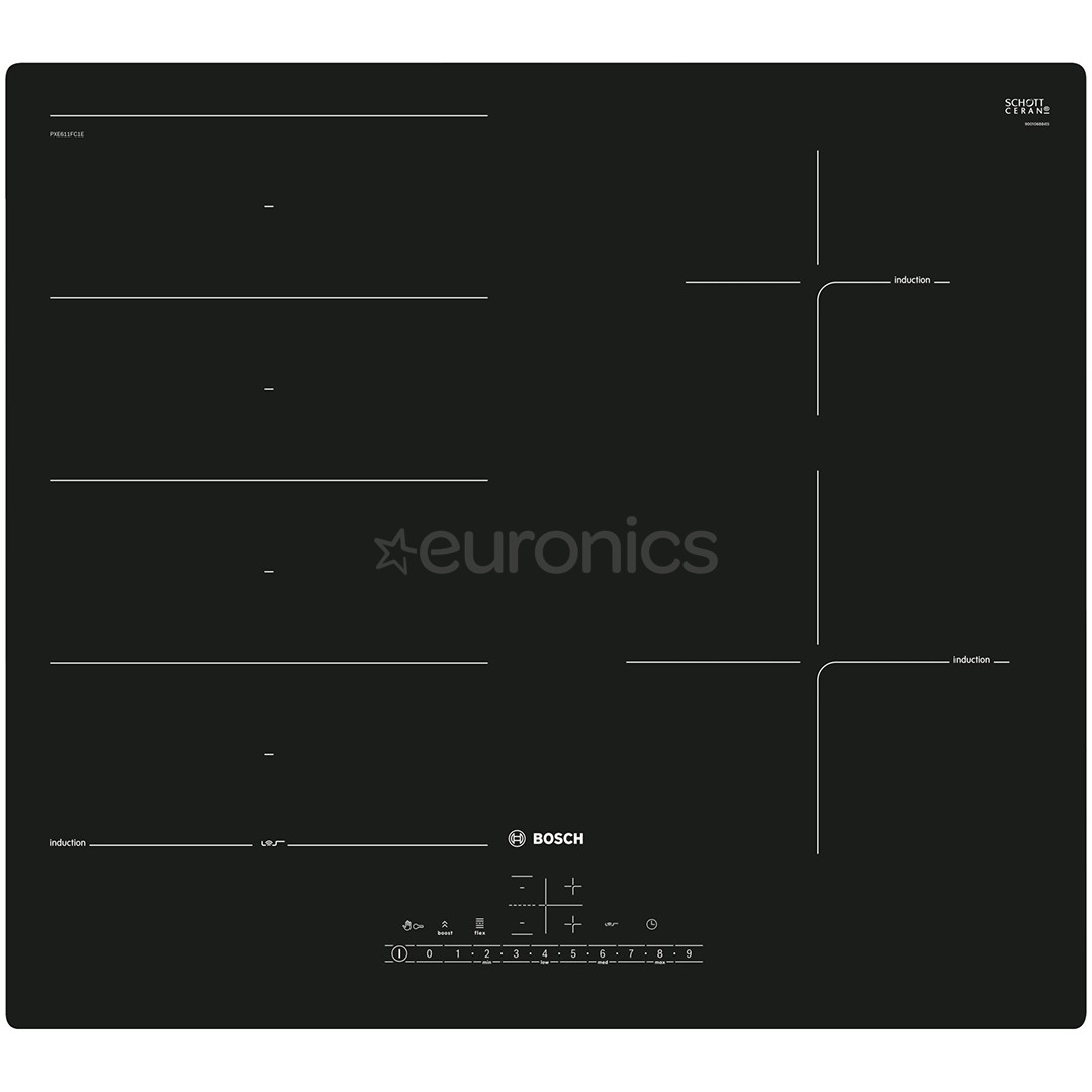 Bosch seeria 6, laius 59,2 cm, raamita, must - Integreeritav induktsioonpliidiplaat