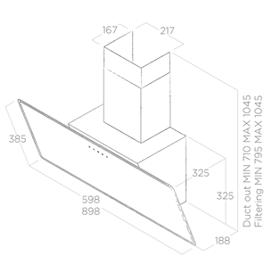 Elica, 700 m³/h, width 60 cm, black - Cooker Hood