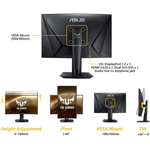ASUS TUF Gaming VG27VQ, 27'', FHD, LED VA, 165 Hz, nõgus, must - Monitor
