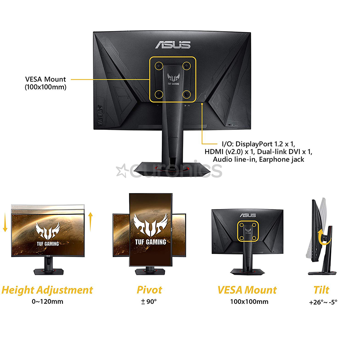 ASUS TUF Gaming VG27VQ, 27'', FHD, LED VA, 165 Hz, nõgus, must - Monitor