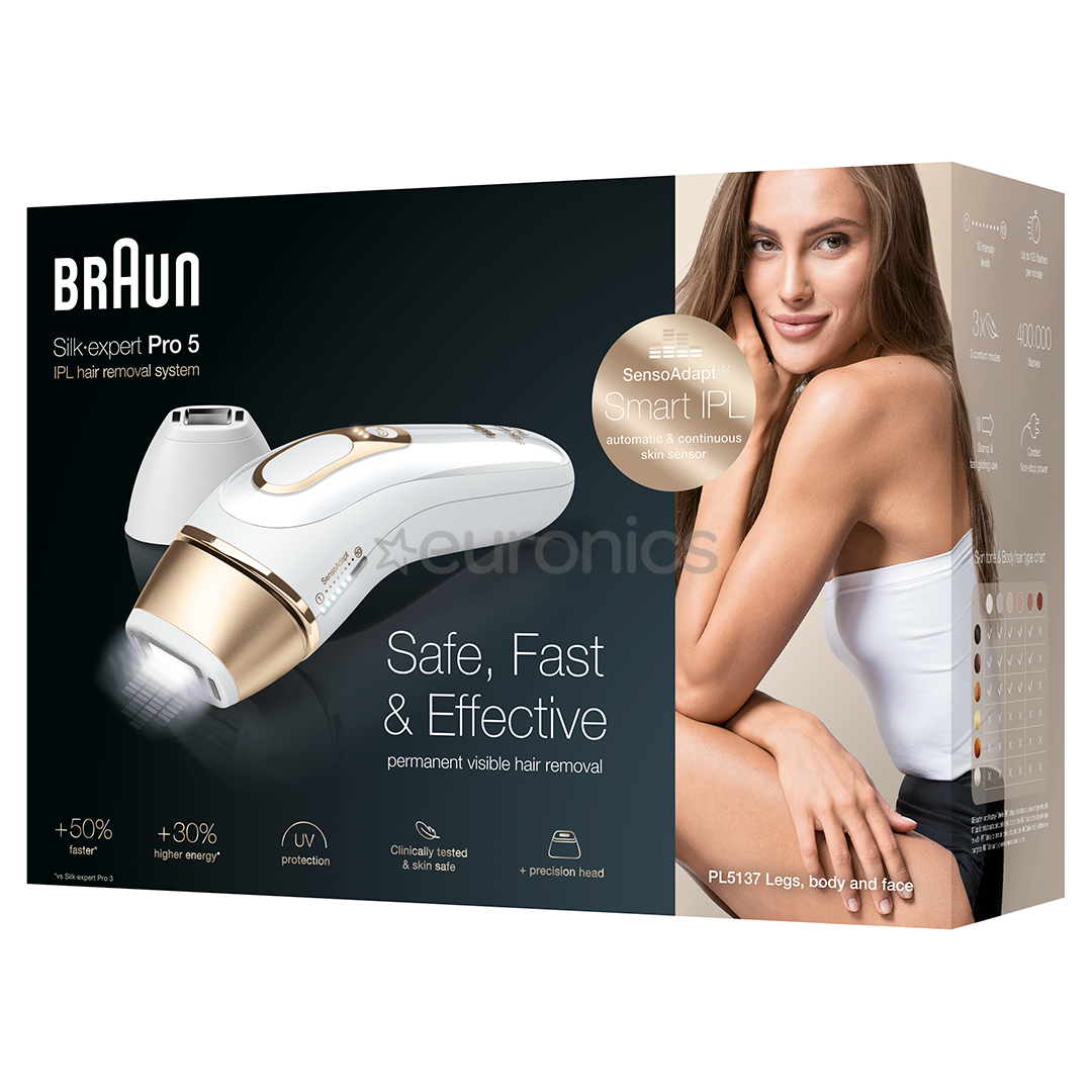 Fotoepilaator Braun Silk-expert Pro 5 + Venus Extra Smooth raseerija + Kosmeetikakott