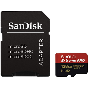 MicroSDXC mälukaart SanDisk Extreme PRO + adapter (128 GB) SDSQXCY-128G-GN6MA