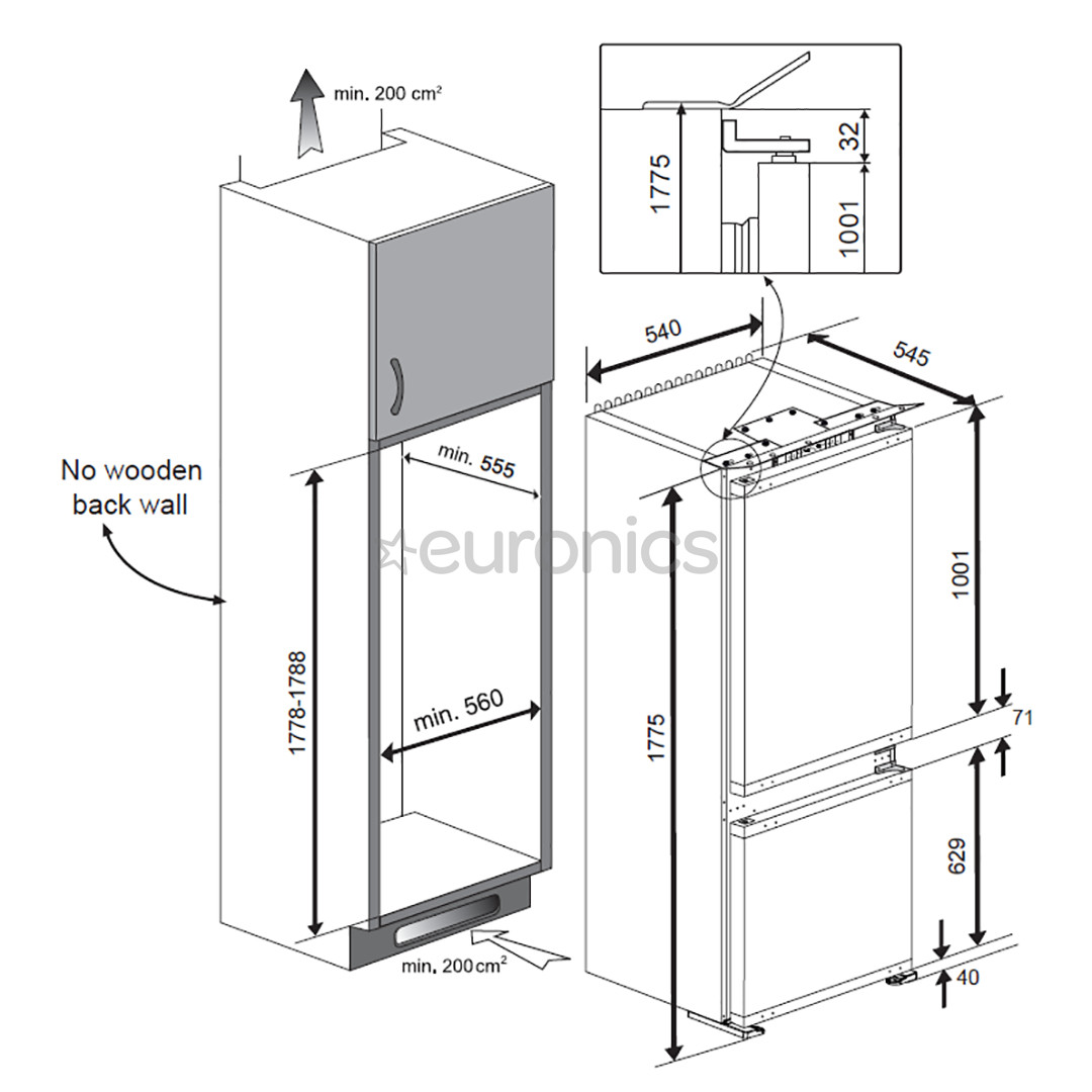 Built-in refrigerator Beko (177 cm)