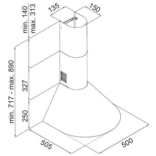 Hansa, 240 m³/h, width 50 cm, inox - Cooker Hood