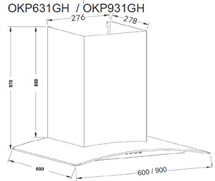 Hansa, 660 m³/h, width 90 cm, inox - Cooker Hood