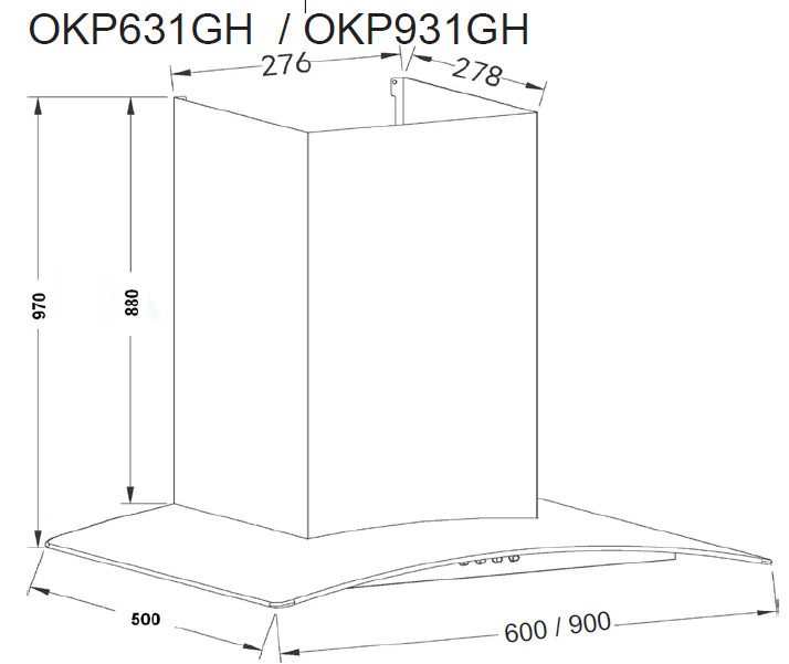 Hansa, 660 m³/h, width 90 cm, inox - Cooker Hood