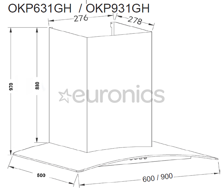 Hansa, 660 m³/h, width 90 cm, inox - Cooker Hood