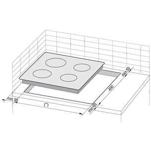 Hansa, laius 57,5 cm, raamiga, hall/must - Integreeritav keraamiline pliidiplaat