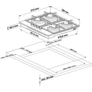 Beko, laius 58 cm, must - Integreeritav gaasipliidiplaat