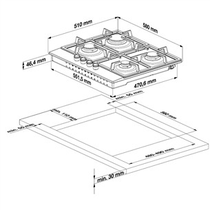 Beko, laius 60 cm, must - Integreeritav gaasipliidiplaat