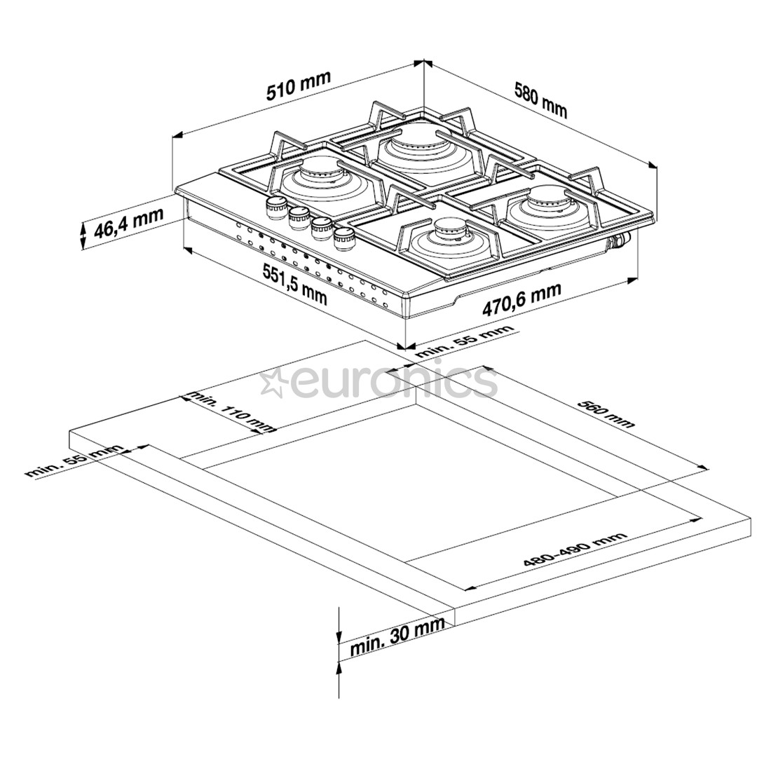 Beko, laius 60 cm, must - Integreeritav gaasipliidiplaat
