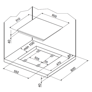 Hansa, laius 60 cm, valge - Integreeritav gaasipliidiplaat