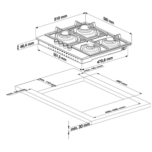 Beko, width 60 cm, black - Built-in gas hob