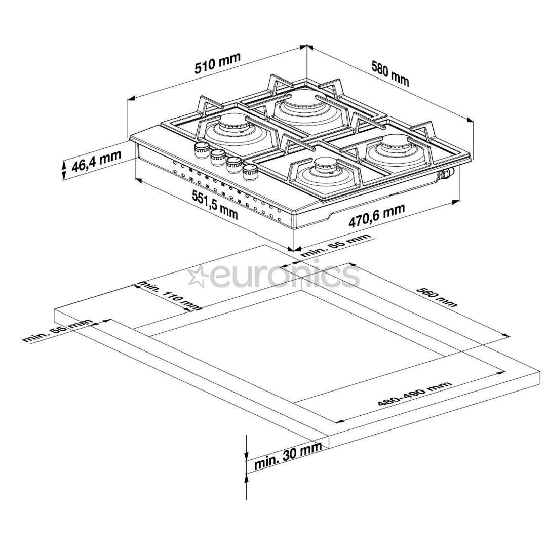 Beko, width 60 cm, black - Built-in gas hob