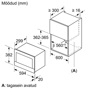 Bosch, 21 L, 900 W, parema käega avanev, must - Integreeritav mikrolaineahi