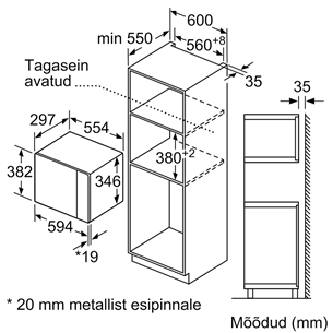 Bosch, 20 L, 800 W, must - Integreeritav mikrolaineahi