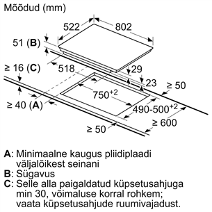 Bosch, 3 keeduala, laius 80,2 cm, raamita, must - Integreeritav induktsioonpliidiplaat