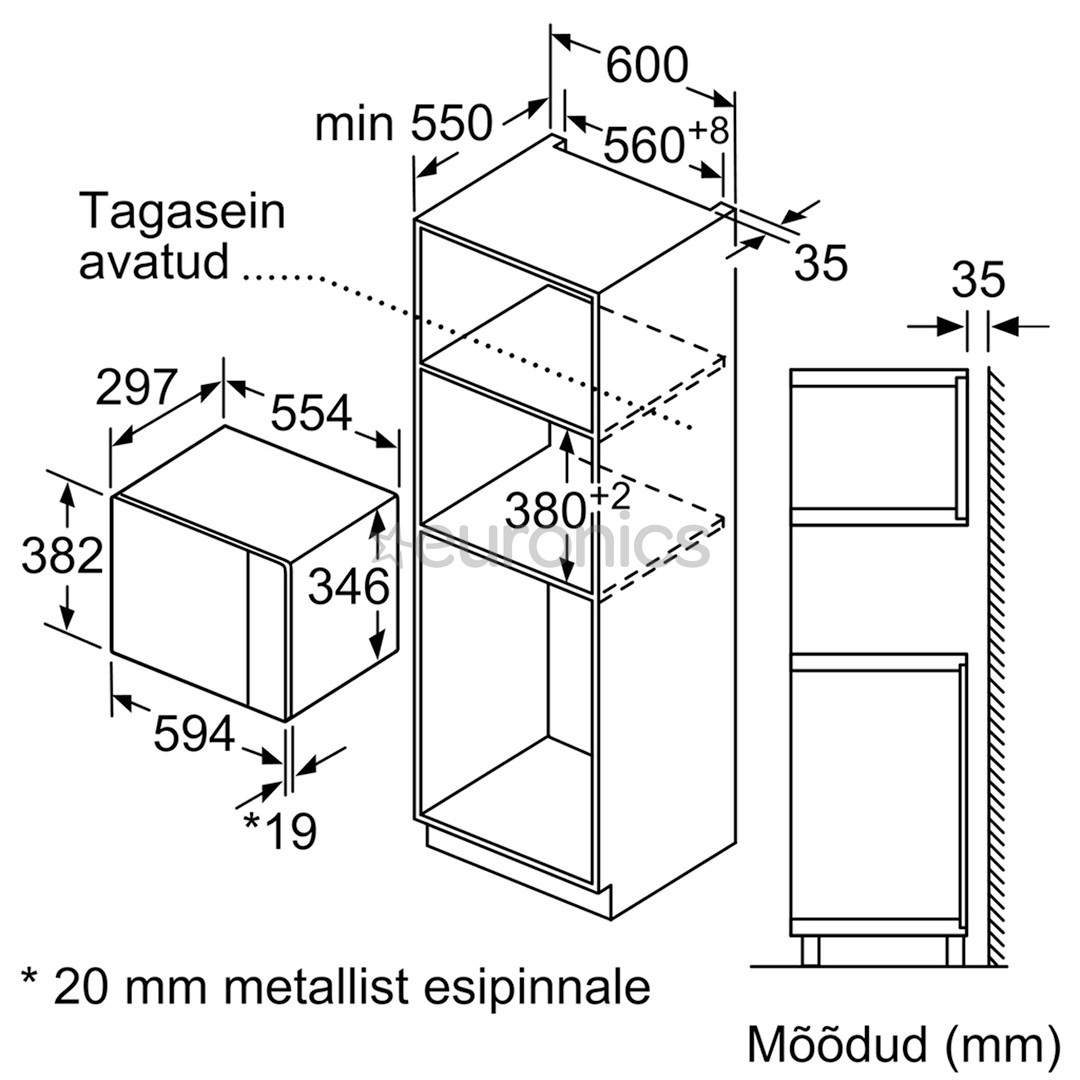 Bosch Serie 6, 20 л, 800 Вт, черный/нерж. сталь - Интегрируемая микроволновая печь