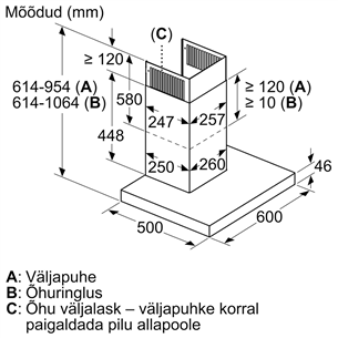 Bosch, 657 m³/h, laius 59,8 cm, roostevaba teras - Õhupuhasti