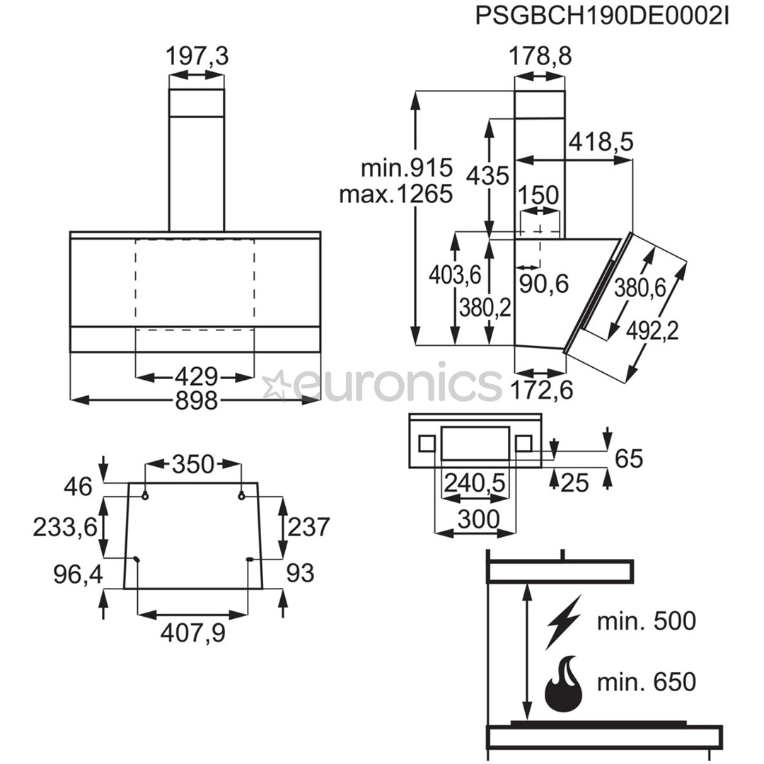 AEG, 700 m³/h, width 89.8 cm, black/inox - Cooker Hood