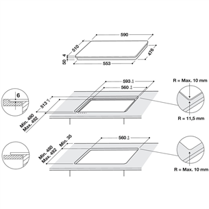 Whirlpool, laius 59 cm, raamita, must - Integreeritav induktsioonpliidiplaat