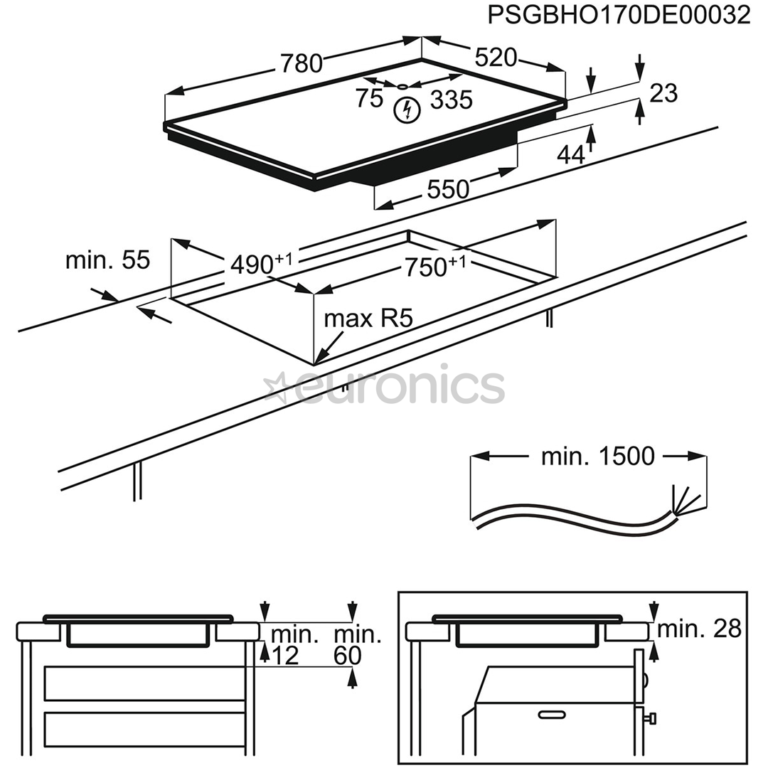 Electrolux 700 SenseFry, laius 78 cm, raamita, must - Integreeritav induktsioonpliidiplaat