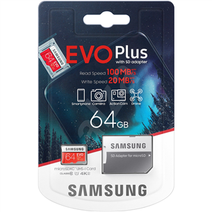 Micro SDXC mälukaart + adapter Samsung EVO Plus (64 GB)