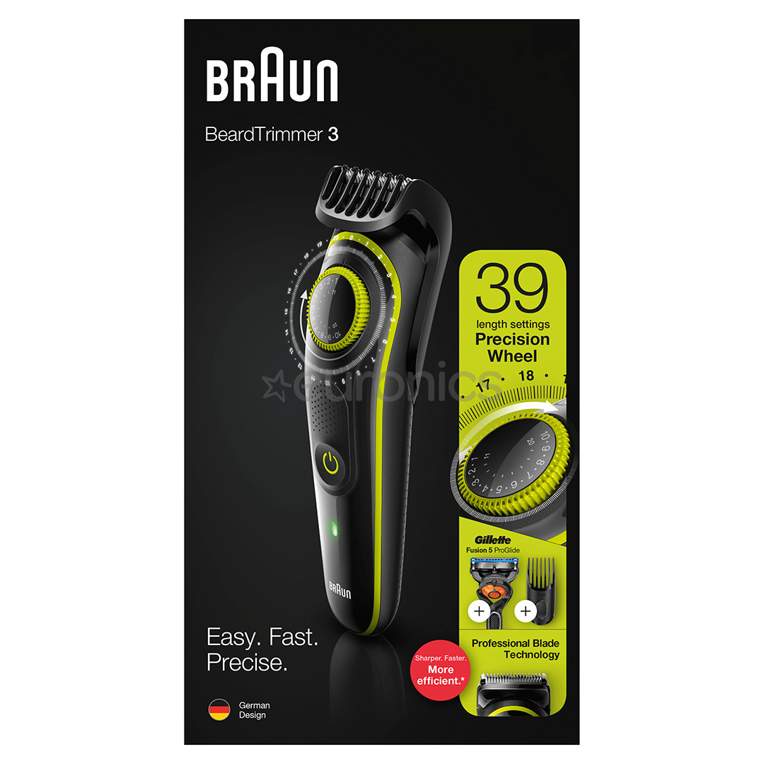 Braun + бритва Gillette Fusion, черный/зеленый - Триммер для бороды