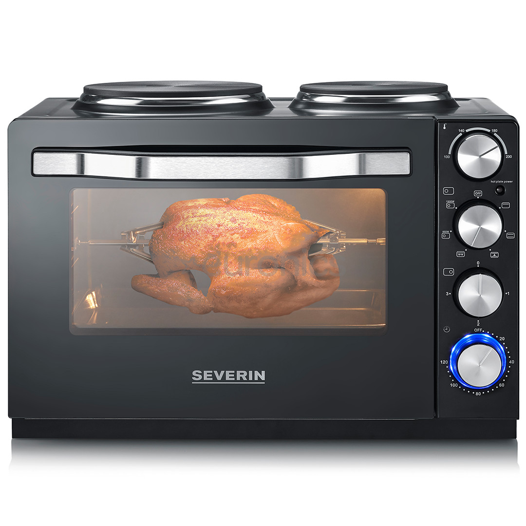 Severin, 30 л, 2500 Вт, черный - Мини-духовка с двумя конфорками