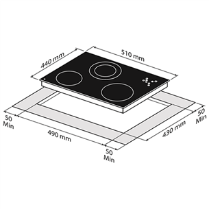 Fabita, laius 44 cm, raamita, must - Integreeritav keraamiline pliidiplaat