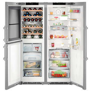 Liebherr, 371 L + 289 L, height 185 cm, inox - SBS Cooler, freezer and wine cooler