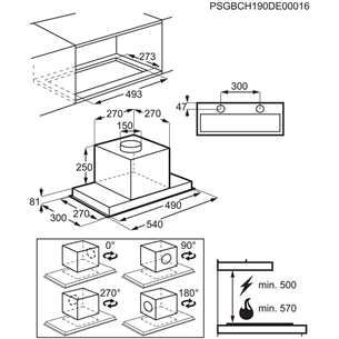 Electrolux, 700 m³/h, laius 54 cm, must - Integreeritav õhupuhasti