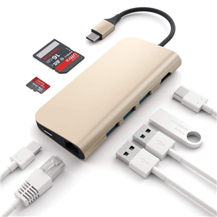 Satechi Multi-port 4K and Ethernet, USB-C, gold - Hub