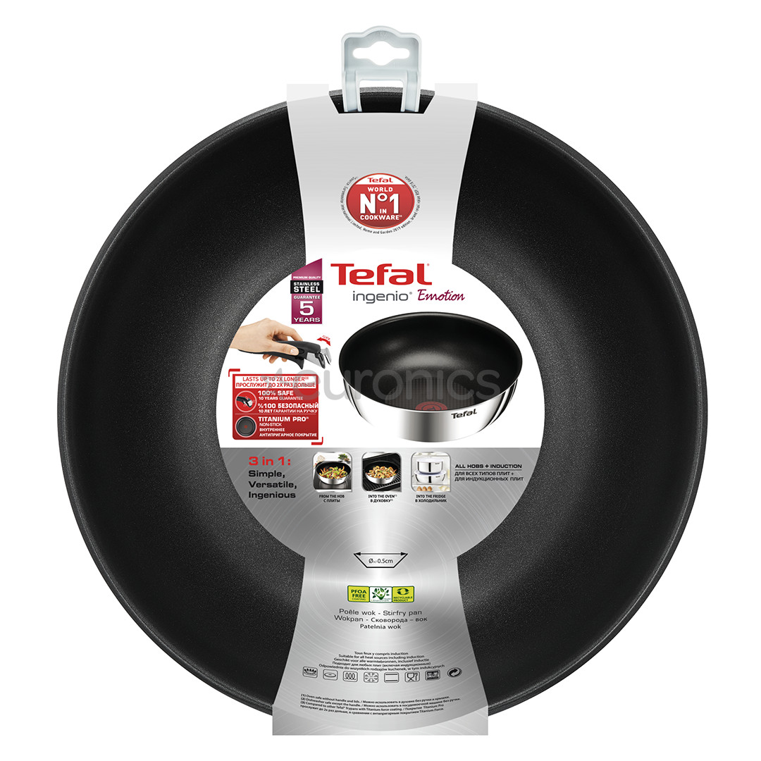 Tefal Ingenio Emotion, диаметр 26 см, черный/нерж. сталь - Вок-сковорода