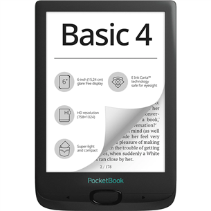 PocketBook Basic 4, 6" , 8 GB, must - E-luger