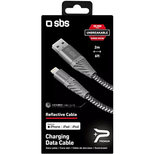 Cable Lightning USB SBS Unbreakeable Reflective Cable (2 m)