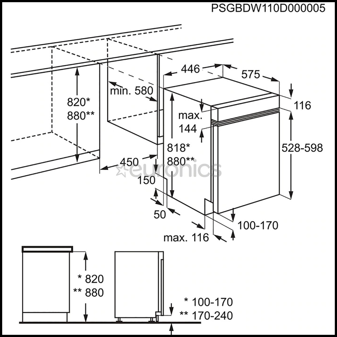 Electrolux 700 GlassCare, 10 nõudekomplekti - Integreeritav nõudepesumasin