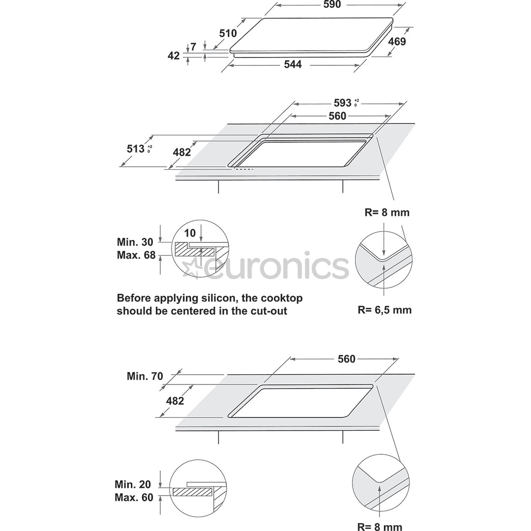 Whirlpool, toplettsoon, laius 59 cm, valge - Integreeritav gaasipliidiplaat