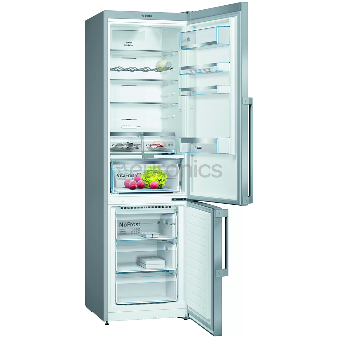 Bosch, NoFrost, 368 L,  height 203 cm, stainless steel - Refrigerator
