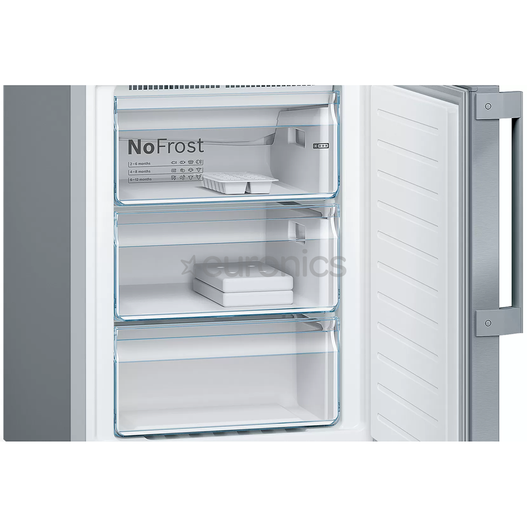 Bosch, NoFrost, 368 L,  height 203 cm, stainless steel - Refrigerator