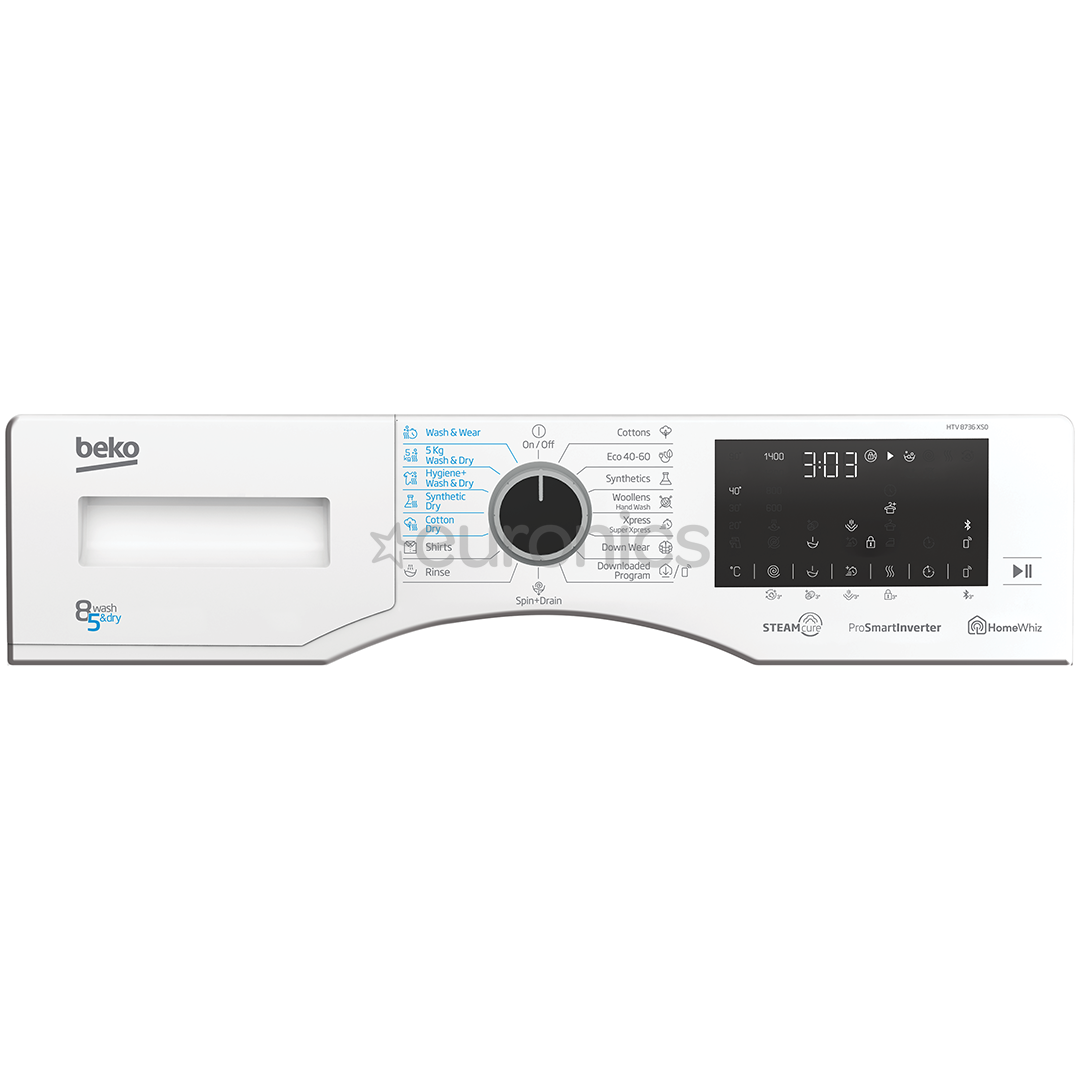 Beko 8/5 kg, sügavus 55 cm, 1400 p/m - Kuivatiga pesumasin