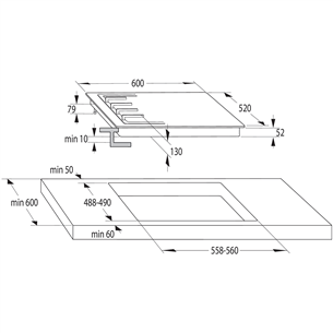 Gorenje, laius 60 cm, must - Integreeritav gaasipliidiplaat