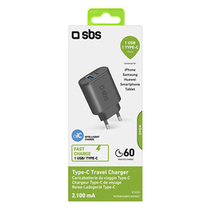 Wall charger USB and USB-C SBS