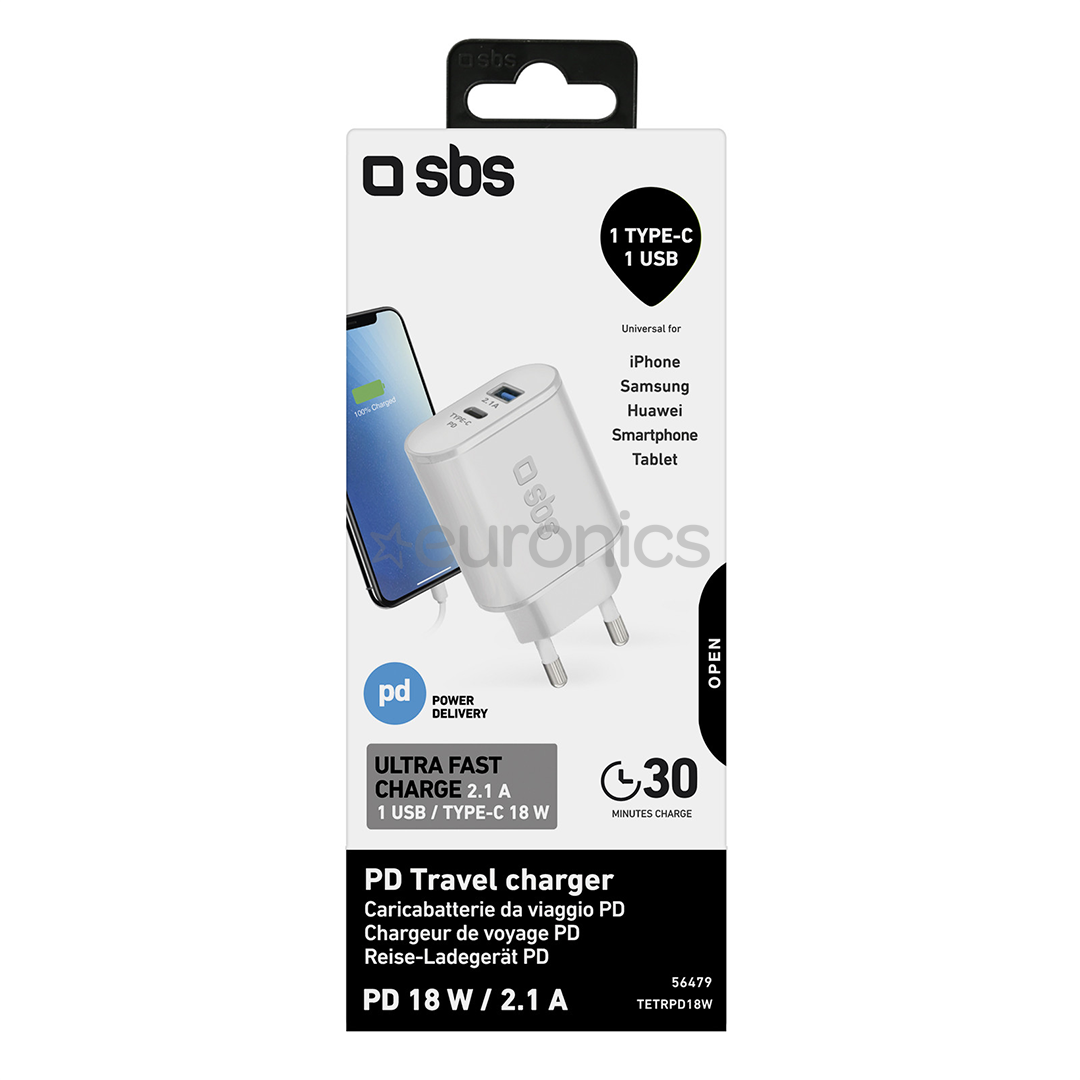 Toalaadija USB ja USB-C SBS (18 W)