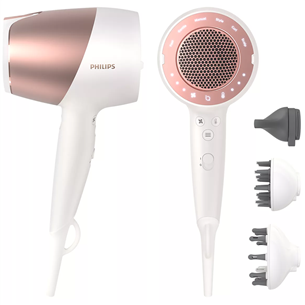 Philips Prestige SenseIQ, 1800 W, white/pink - Hair dryer