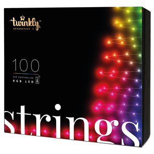 Twinkly 100 RGB LED String (Gen II), IP44, 8 m, must - Nutikad jõulutuled TWS100STP-BEU