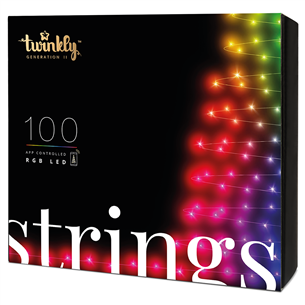 Twinkly 100 RGB LED String (Gen II), IP44, 8 m, must - Nutikad jõulutuled